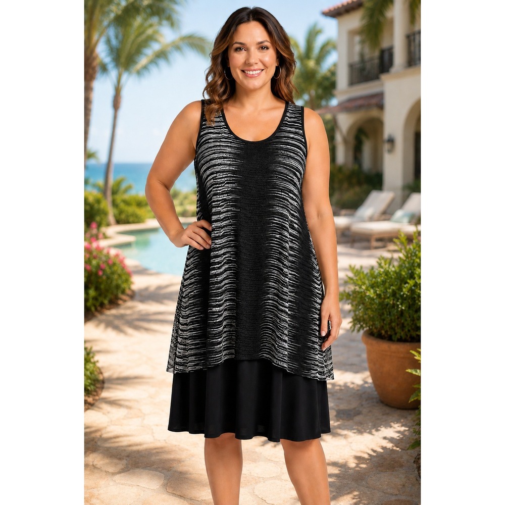 Colletta Dress Womens M Black White Mesh Overlay Sleeveless Tank Swing Dress